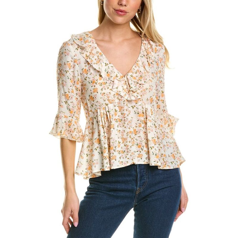 Auguste The Label Cream Floral Ruffle Peplum Blouse